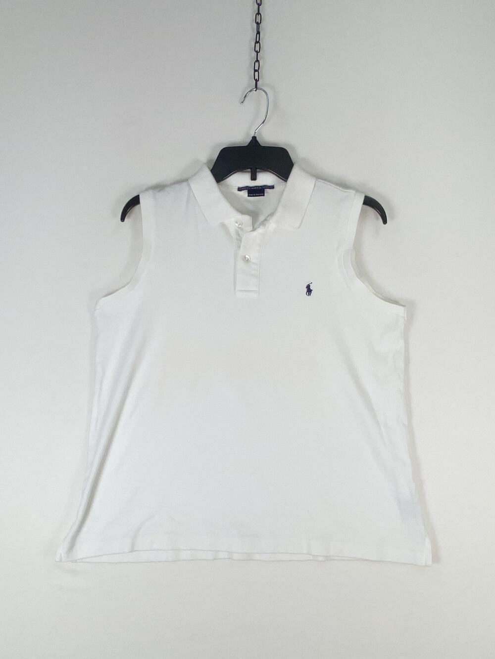 Ralph Lauren Sport Polo Shirt Womens Large White Sleeveless Cotton Top Logo